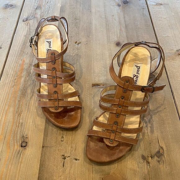 Paul Green Leather Gladiator Strap Open Toe Heels Size UK 5 US7.5 - Picture 1 of 14